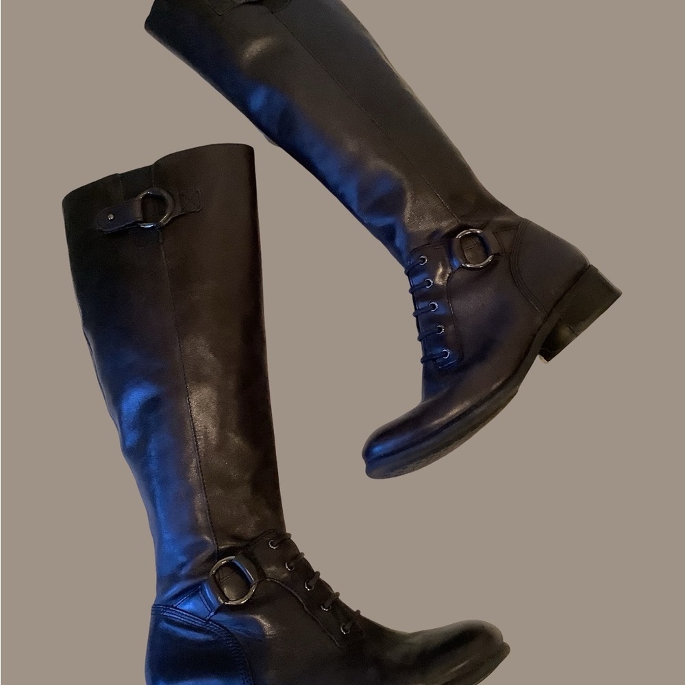 Antonio Melani Black Leather Riding Boots Sz 6.5